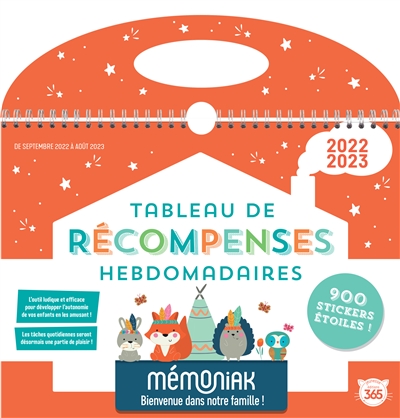 Tableau de récompenses hebdomadaires Mémoniak 2022-2023 : de septembre 2022 à août 2023 : 900 stickers étoiles !
