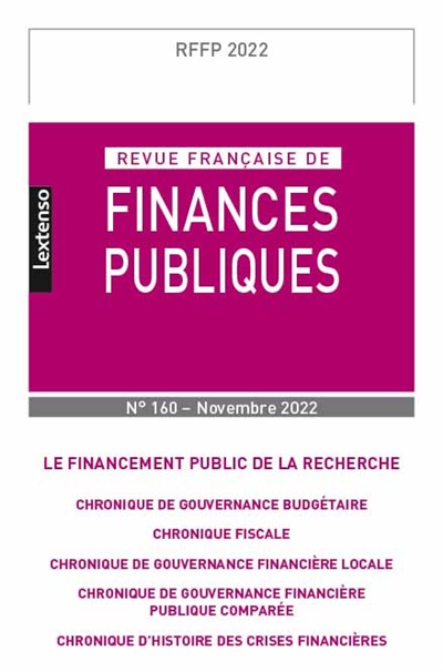 Revue française de finances publiques, n° 160. Le financement public de la recherche