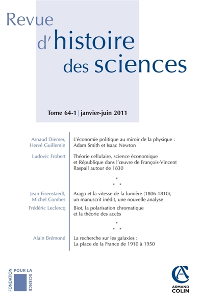 Revue d'histoire des sciences, n° 64-1