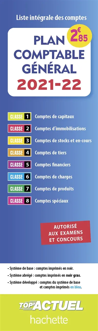 Plan comptable général, 2021-2022 : liste intégrale des comptes