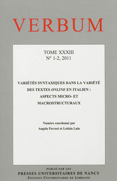 Verbum, n° 1-2 (2011)....
