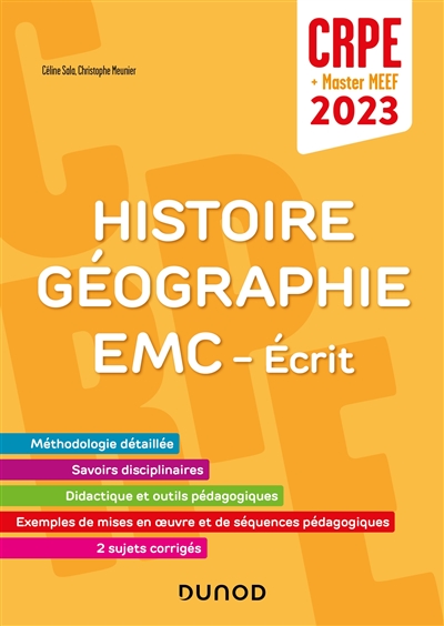 Histoire géographie, EMC, écrit : CRPE + master MEEF 2023