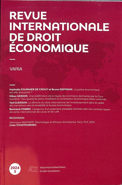 Revue internationale de droit économique, n° 3 (2024). Varia