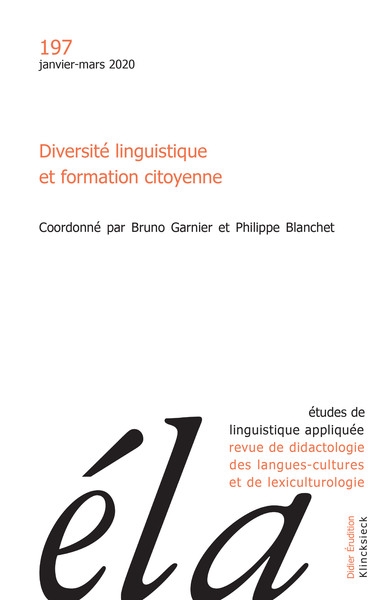 etudes de linguistique appliquée, n° 197. diversité linguistique et formation citoyenne