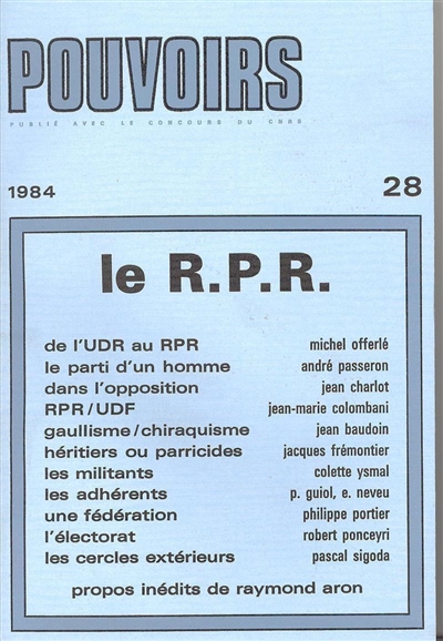 Pouvoirs, n° 28. Le R.P.R.