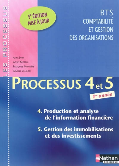 Processus 4 et 5 : production et analyse de l'information financière, gestion des immobilisations et des investissements : BTS CGO 1re année