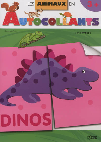 Les animaux en autocollants : les lettres : couverture dinosaure