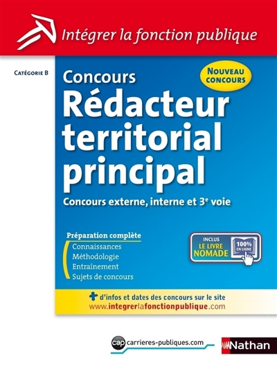 Concours rédacteur territorial principal, nouveau concours : catégorie B : concours externe, interne et 3e concours