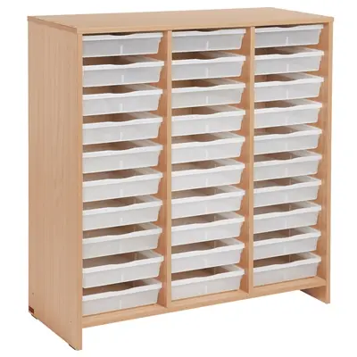 Grand meuble à 30 bacs incolores