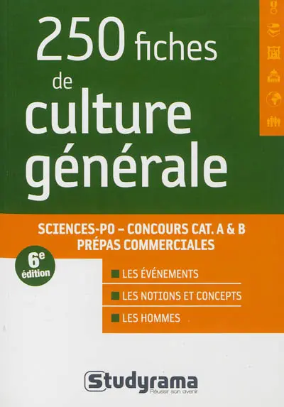 250 fiches de culture générale : Sciences Po, concours cat. A & B, prépas commerciales : les événements, les notions et concepts, les hommes