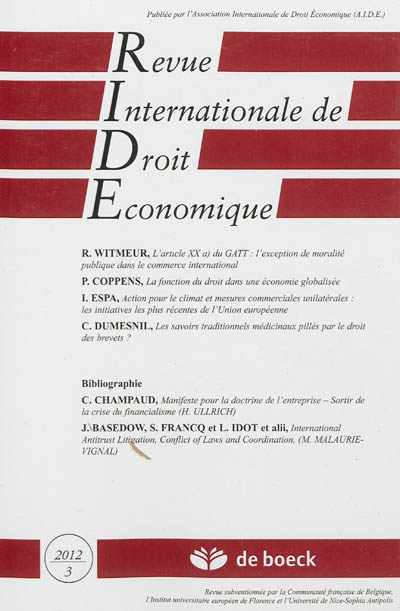 Revue internationale de droit économique, n° 3 (2012)