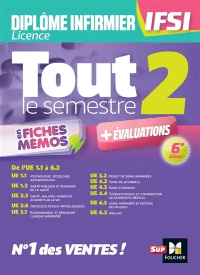 Diplôme infirmier licence IFSI : tout le semestre 2 en fiches mémos : de l'UE 1.1 à 6.2 Diplôme infirmier licence IFSI : tout le semestre 2 en fiches mémos : de l'UE 1.1 à 6.2