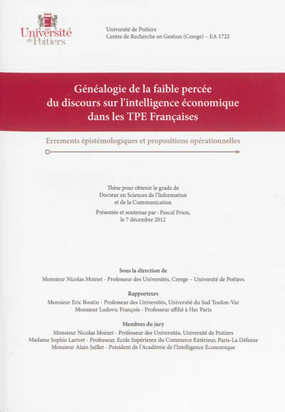Généalogie de la faible percée du discours sur l'intelligence économique dans les TPE françaises : errements épistémologiques et propositions opérationnelles