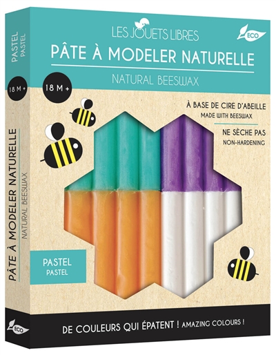 Pâte à modeler naturelle pastel : à base de cire d'abeille : des couleurs qui épatent !. Natural beeswax pastel : made with beeswax : amazing colours !