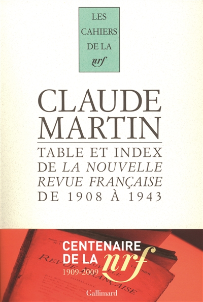 Table et index de la Nouvelle revue française de 1908 à 1943
