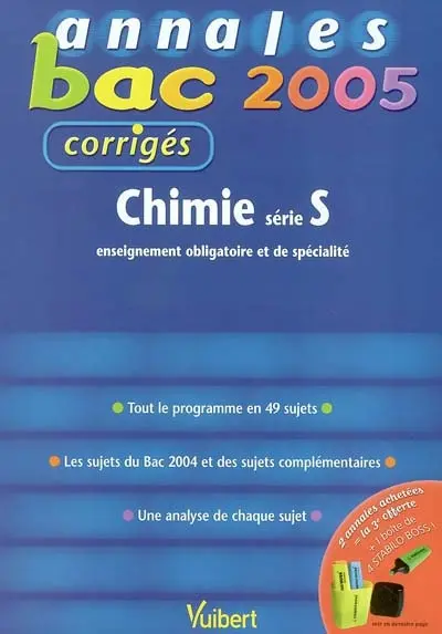 Chimie série S enseignement obligatoire et de spécialité : tout le programme en 49 sujets, les sujets du bac 2004 et des sujets complémentaires, une analyse de chaque sujet