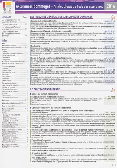 Assurances dommages : articles choisis du Code des assurances