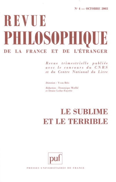 Revue philosophique, n° 4 (2003). Le sublime et le terrible