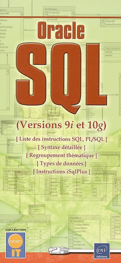 Oracle SQL : versions 9i et 10g : liste des instructions SQL, PL-SQL, syntaxe détaillée, regroupement thématique, types de données, instructions iSqlPlus