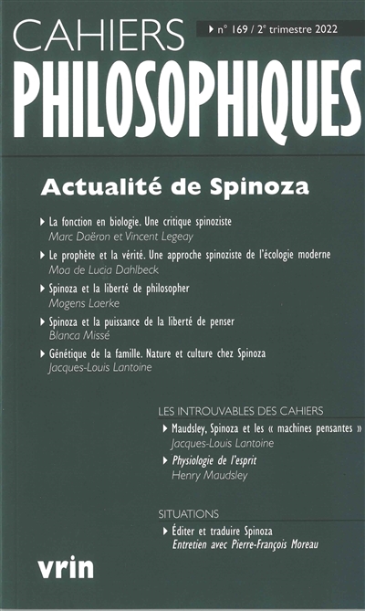 Cahiers philosophiques, n° 169. Actualité de Spinoza