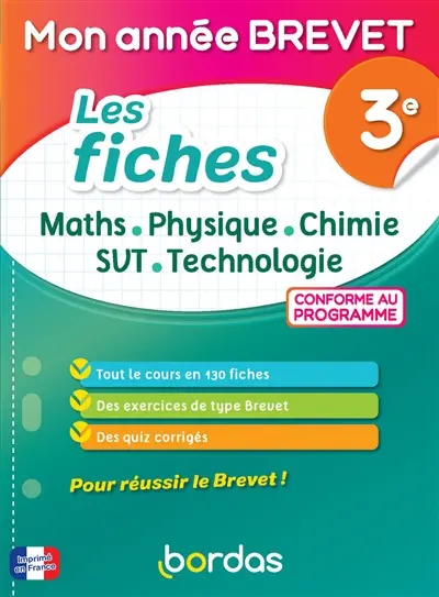 Les fiches maths, physique, chimie, SVT, technologie 3e
