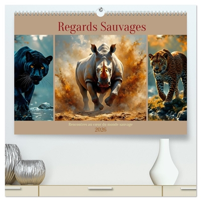 Regards Sauvages – Rencontres au cœur du monde sauvage (Calendrier mural 2026 DIN A2 vertical) calendrier de bureau : Images impressionnantes générées par l’IA, mettant en scène des animaux majestueux dans des moments uniques.