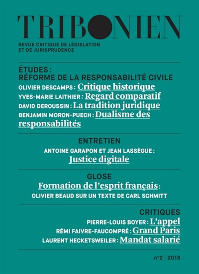 Tribonien : revue critique de législation et de jurisprudence, n° 2. Réforme de la responsabilité civile