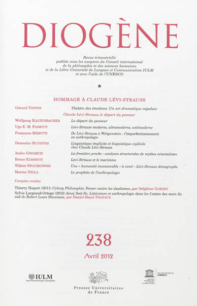 Diogène, n° 238. Hommage à Claude Lévi-Strauss