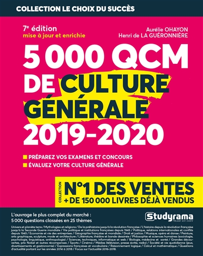 5.000 QCM de culture générale 2019-2020 : préparez vos examens et concours, évaluez votre culture générale