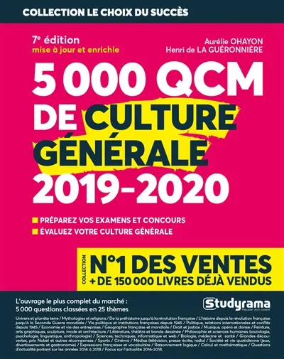 5.000 QCM de culture générale 2019-2020 : préparez vos examens et concours, évaluez votre culture générale
