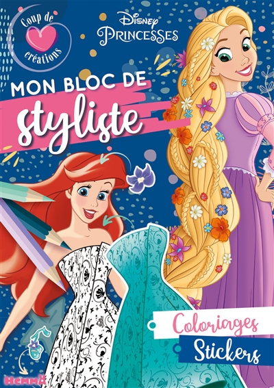 Disney princesses : mon bloc de styliste, coloriages, stickers : Ariel et Raiponce