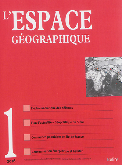 Espace géographique, n° 1 (2016). Géographie et médias