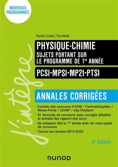Physique-chimie : sujets portant sur le programme de 1re année : PCSI, MPSI, MP2I, PTSI, annales corrigées, nouveaux programmes
