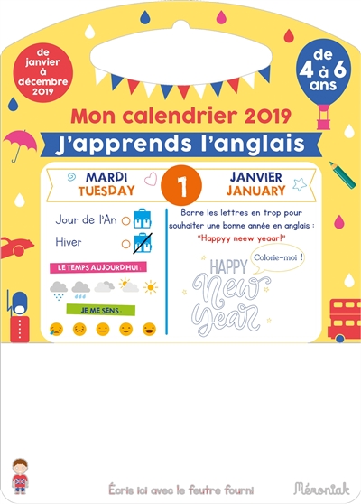 J'apprends l'anglais : mon calendrier 2019, de 4 à 6 ans