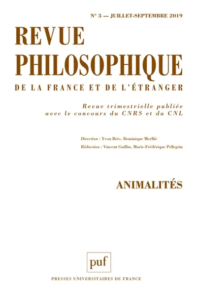 Revue philosophique de la France et de l'étranger, n° 3 (2019). Animalités