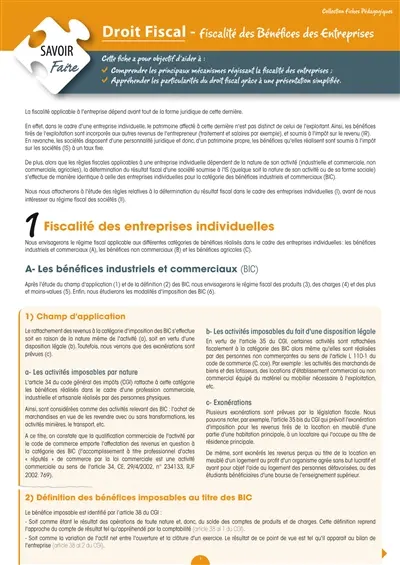 Droit fiscal : fiscalité des bénéfices des entreprises