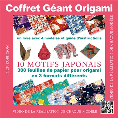 Coffret géant origami : 10 motifs japonais : 300 feuilles de papier pour origami en 3 formats différents