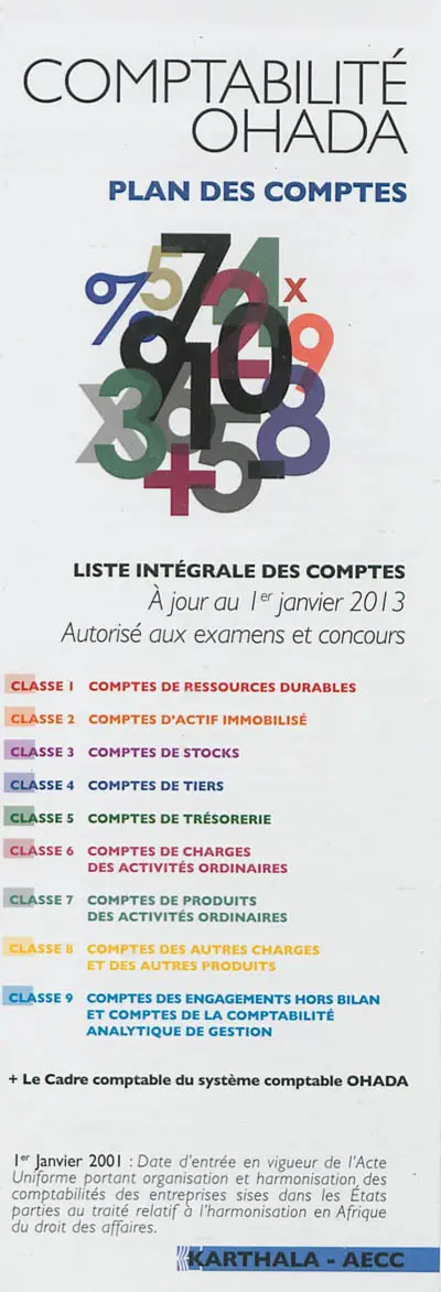 Comptabilité OHADA : plan des comptes : liste intégrale des comptes, à jour au 1er janvier 2013, autorisé aux examens et concours