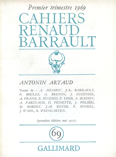 Cahiers Renaud-Barrault, n° 69. Antonin Artaud