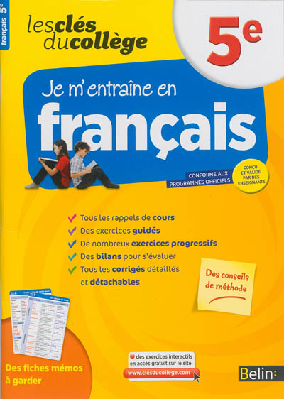 Je m'entraîne en français, 5e : conforme aux programmes officiels