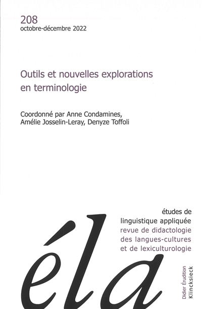 Etudes de linguistique appliquée, n° 208. Outils et nouvelles explorations en terminologie
