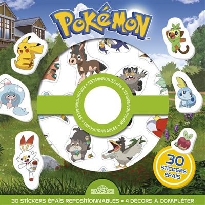 pokémon : 30 stickers épais repositionnables, 4 décors à compléter