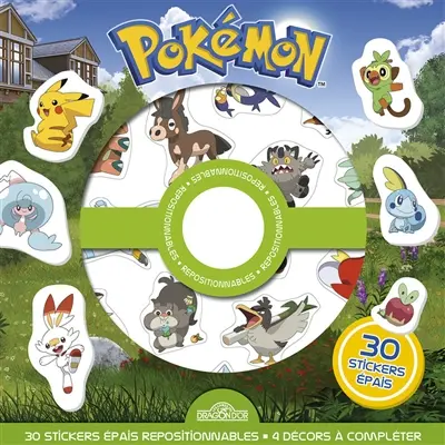 Pokémon : 30 stickers épais repositionnables, 4 décors à compléter