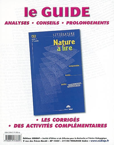 Nature à lire, CE2 cycle 3, 1ère année : littérature à travers le monde : le guide du maître