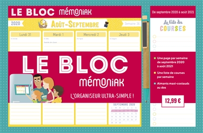 Le bloc Mémoniak : de septembre 2020 à août 2021 : l'organiseur ultra-simple !
