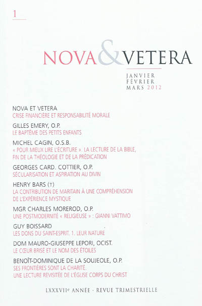 Nova & vetera, n° 1 (2012)