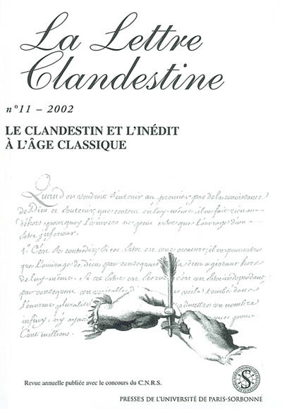 Lettre clandestine (La), n° 11 (2002). Le clandestin et l'inédit à l'âge classique