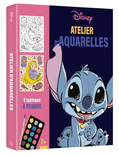 DISNEY : Atelier d'aquarelle - Coffret 5 tableaux à peindre : avec une palette, un pinceau et tampon mousse
