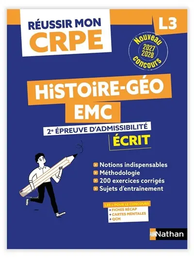 Histoire, géo, EMC, 2e épreuve d'admissibilité : écrit L3 : nouveau concours 2027-2028
