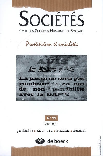 Sociétés, n° 99. Prostitution et socialités